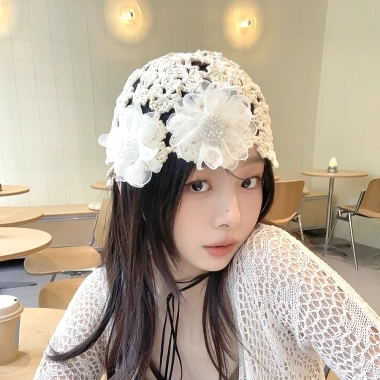 Mũ Beanies Nữ Mùa Hè Ren Hoa Cotton - Đan Thủ Công, Đi Biển, Du Lịch, Giá 35k 9
