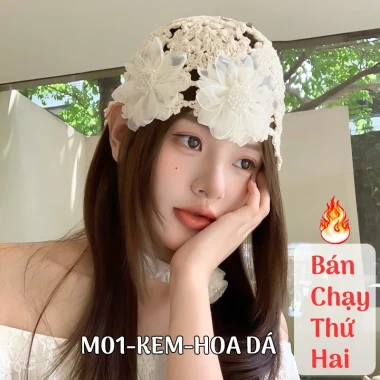 Mũ Beanies Nữ Mùa Hè Ren Hoa Cotton - Đan Thủ Công, Đi Biển, Du Lịch, Giá 35k 12