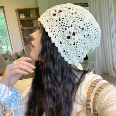 Mũ Beanies Nữ Mùa Hè Ren Hoa Cotton - Đan Thủ Công, Đi Biển, Du Lịch, Giá 35k 17