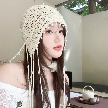 Mũ Beanies Nữ Mùa Hè Ren Hoa Cotton - Đan Thủ Công, Đi Biển, Du Lịch, Giá 35k 23