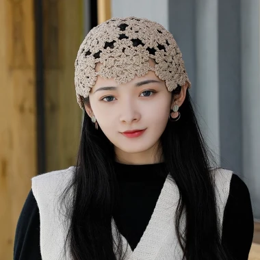 Mũ Beanies Nữ Mùa Hè Ren Hoa Cotton - Đan Thủ Công, Đi Biển, Du Lịch, Giá 35k 35
