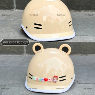 Mũ Cá Heo Màu Sữa Bóng Cho Nam Nữ –Nón Bảo Hiểm Chính Hãng Camry CR HELMET, Tặng Tai Gấu & Charm Tên Gắn Mũ