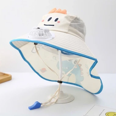 Mũ chống nắng vành rộng có quạt cho bé 3-14 tuổi, bảo vệ tia UV mùa hè đi biển giá tốt 5
