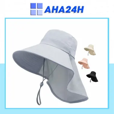 Mũ chống nắng vành rộng nam nữ giá 75k - Che gáy dây rút vải cotton mát thời trang AH1988 2