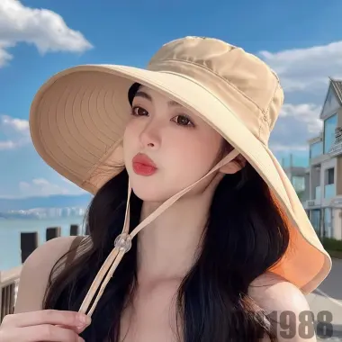 Mũ chống nắng vành rộng nam nữ giá 75k - Che gáy dây rút vải cotton mát thời trang AH1988 8