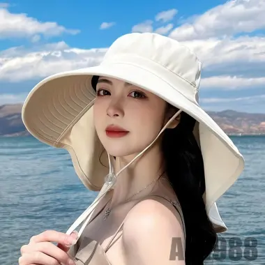 Mũ chống nắng vành rộng nam nữ giá 75k - Che gáy dây rút vải cotton mát thời trang AH1988 9