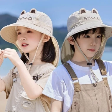 Mũ Nón Rộng Vành Chống Nắng Che Vai Gáy Mũ Bé Trai Bé Gái Họa Tiết Đáng Yêu Mũ Bucket Cao Cấp Chống Tia UV