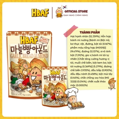 Mua 12 gói 40g hạt hạnh nhân tẩm vị HBAF Hàn Quốc – Giảm 17% tặng 3 Mogu 220ml, snack dinh dưỡng
