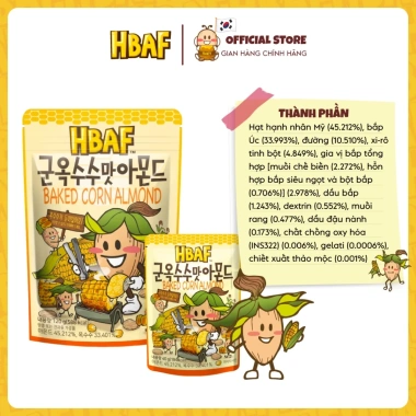 Mua 12 gói 40g hạt hạnh nhân tẩm vị HBAF Hàn Quốc – Giảm 17% tặng 3 Mogu 220ml, snack dinh dưỡng