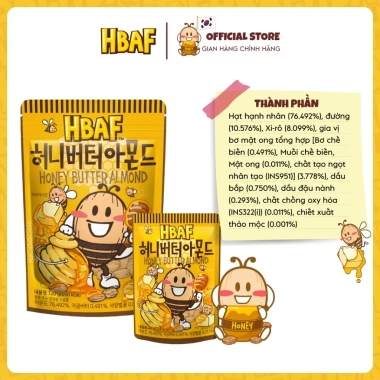 Mua 12 gói 40g hạt hạnh nhân tẩm vị HBAF Hàn Quốc – Giảm 17% tặng 3 Mogu 220ml, snack dinh dưỡng