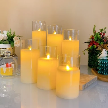 Nến điện tử pin bộ 3 cây trong suốt - Đèn LED hình nến sang trọng, tiết kiệm điện