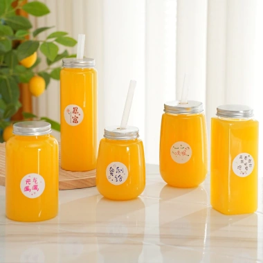 Nước ép trái cây 350‑650ml dùng một lần - chai nhựa vuông trà sữa, giải khát tiện lợi