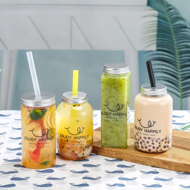 Nước ép trái cây 350‑650ml dùng một lần - chai nhựa vuông trà sữa, giải khát tiện lợi