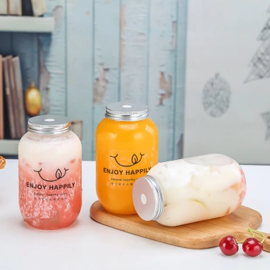 Nước ép trái cây 350‑650ml dùng một lần - chai nhựa vuông trà sữa, giải khát tiện lợi