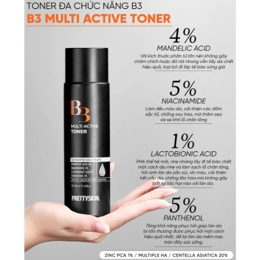 Nước hoa hồng Prettyskin B3 Multi Toner 205ml Dưỡng ẩm, sáng da, giảm bã, giá 450k 3 Nước hoa hồng Prettyskin B3 Multi Toner 205ml Dưỡng ẩm, sáng da, giảm bã, giá 450k 3