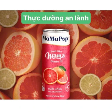 NƯỚC TRÁI CÂY SPARKLING MAMAPOP VỊ BƯỞI HỒNG ( 12 lon x 330ml)- NGON NHƯ MẸ LÀM 2