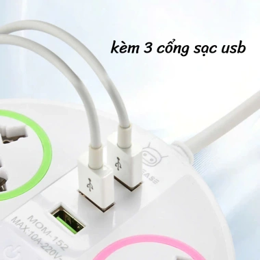 Ổ cắm điện đa năng thông minh AMPEREEASE 2.200w dây dài có cổng USB tiện lợi an toàn chống giật, Màu Ngẫu Nhiên