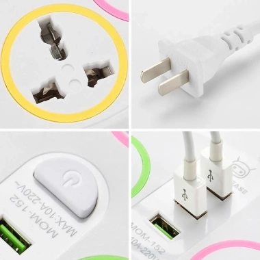 Ổ cắm điện đa năng thông minh AMPEREEASE 2.200w dây dài có cổng USB tiện lợi an toàn chống giật, Màu Ngẫu Nhiên