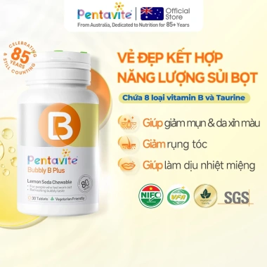 Pentavite Bộ 2 chai Bubbly B + Vitamin C 60 viên nhai - Vitamin B, Vitamin C vị kẹo que, giá 216.000đ