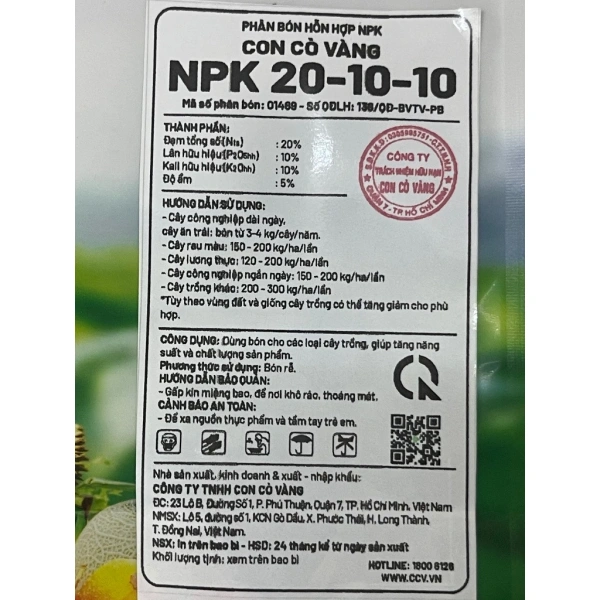 Hướng dẫn sử dụng phân bón NPK 20-10-10 Con Cò Vàng cho rau xanh trong vườn nhà