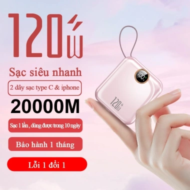 Pin dự phòng mini 20.000mAh sạc nhanh 120W PD 20W, gọn nhẹ, kèm 2 dây sạc - 480k