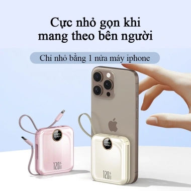 Pin dự phòng mini 20.000mAh sạc nhanh 120W PD 20W, gọn nhẹ, kèm 2 dây sạc - 480k