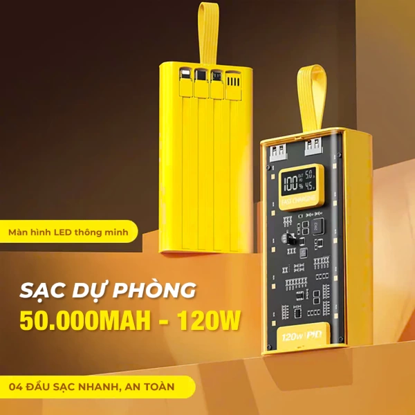 Hình ảnh sản phẩm Pin sạc dự phòng 50.000mah sạc nhanh 120W kèm dây tiện dụng sạc nhiều thiết bị cùng lúc FengZhi Life
