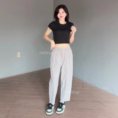Quần baggy nữ kaki trơn, mềm mịn co giãn nhẹ, cạp chun dây rút, túi tiện, chỉ 109k 3