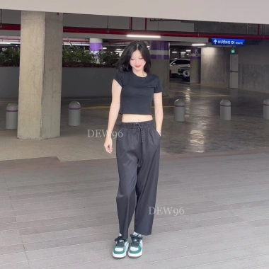 Quần baggy nữ kaki trơn, mềm mịn co giãn nhẹ, cạp chun dây rút, túi tiện, chỉ 109k 6