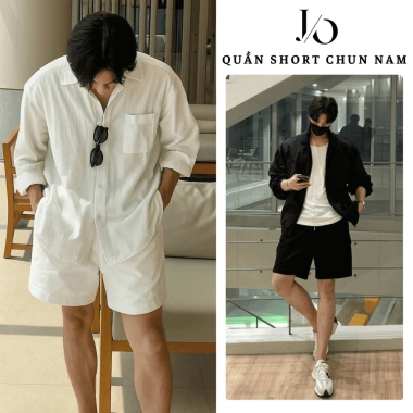 Quần short nam cạp chun dây rút lưng cao, vải dù form rộng, jean basic 129k