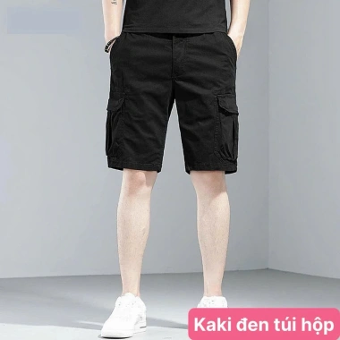 Quần short nam kaki đen trơn cao cấp, túi hộp lửng, quần sóc lưng thun HAVADO M5 - 199k