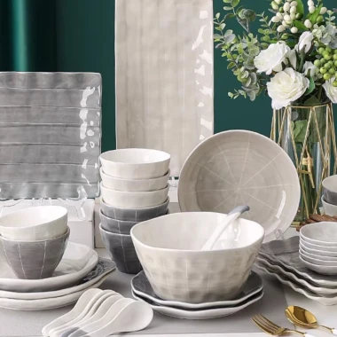 SALE SỐC Bộ bát đĩa tô nồi gốm sứ 2 màu vintage Bắc Âu - Giá 35.000