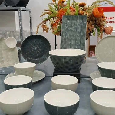 SALE SỐC Bộ bát đĩa tô nồi gốm sứ 2 màu vintage Bắc Âu - Giá 35.000