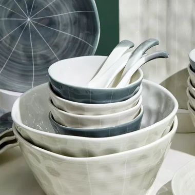 SALE SỐC Bộ bát đĩa tô nồi gốm sứ 2 màu vintage Bắc Âu - Giá 35.000