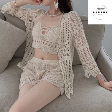 Sét Bikini Ren Đi Biển 3 Món Kín Đáo - Đồ Bơi Nữ Giá Rẻ 62100đ 2