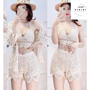 Sét Bikini Ren Đi Biển 3 Món Kín Đáo - Đồ Bơi Nữ Giá Rẻ 62100đ 3