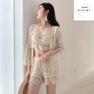 Sét Bikini Ren Đi Biển 3 Món Kín Đáo - Đồ Bơi Nữ Giá Rẻ 62100đ 5