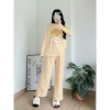 Sét bộ dài mặc Tết, mặc Đông xinh xắn LAMFASHION, Đồ bộ dài mặc nhà in hình, quần kate dáng suông, Áo dài tay xượt mềm