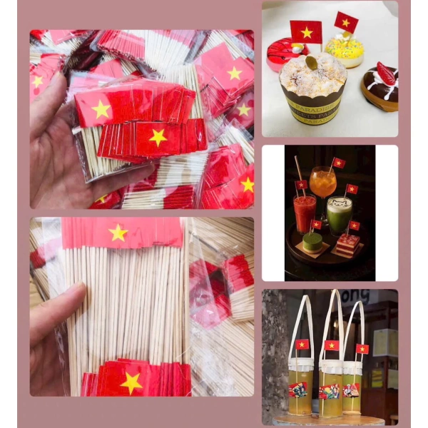 Hình ảnh sản phẩm Set Combo 100c Cờ Tăm Lá Cờ Việt Nam Mini Decor Bánh, Cafe, Trà Sữa, Nước 2/9. Cờ Đỏ Sao Vàng Tổ Quốc Trang Trí Nhà Hàng