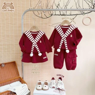 Set gia đình COCANDY áo dài nỉ đỏ trơn - chất liệu mềm mại, phong cách đẹp 3