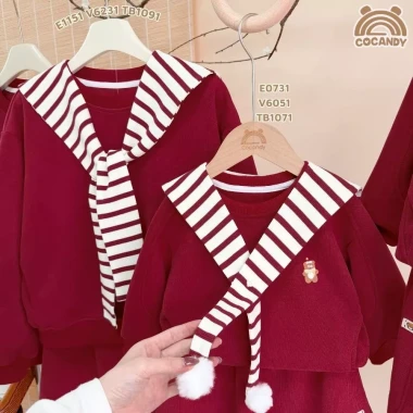 Set gia đình COCANDY áo dài nỉ đỏ trơn - chất liệu mềm mại, phong cách đẹp 4