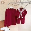 Set gia đình COCANDY áo dài nỉ đỏ trơn - chất liệu mềm mại, phong cách đẹp 5