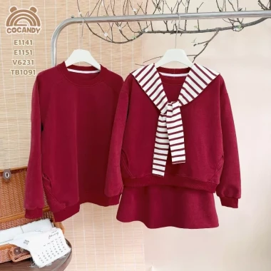 Set gia đình COCANDY áo dài nỉ đỏ trơn - chất liệu mềm mại, phong cách đẹp 6