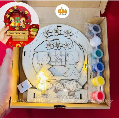 Set gỗ DIY làm đèn Tết 4MDecor, TÔ MÀU, LẮP GHÉP, DECOR Tết, tổ chức Workshop quà tặng bé 3