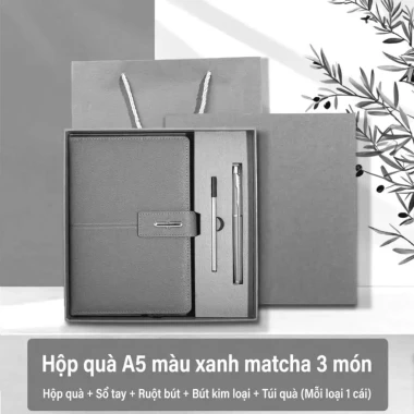 Sét hộp quà tặng cuốn sách da A5 kèm bút cao cấp và vỏ hộp quà màu sang trọng