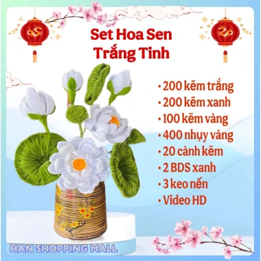 Set nguyên liệu hoa sen kẽm nhung handmade DIY trang trí nhà cửa giá rẻ chỉ 150k 4