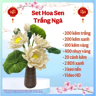 Set nguyên liệu hoa sen kẽm nhung handmade DIY trang trí nhà cửa giá rẻ chỉ 150k 5