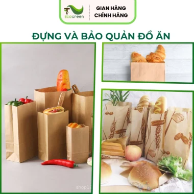 Sỉ 100 Túi Giấy Đựng Bánh Mỳ đồ ăn vặt, khoai tây chiên không quai xách | Hàng loại 1 chất lượng cao 2