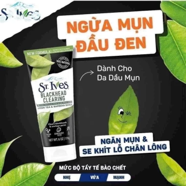 Sữa Rửa Mặt St.ives Tẩy Tế Bào Chết Trà Xanh 170g - giúp làm sạch dầu thừa, giảm mụn đầu đen