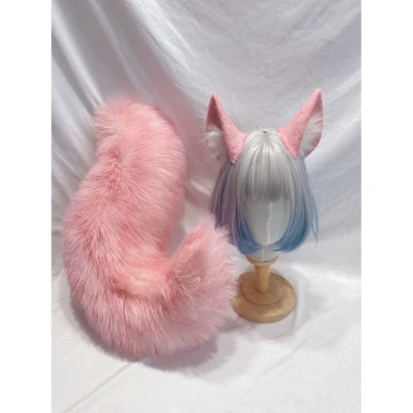 Tai Cáo Hồng Headband kèm Đuôi Fluffy Điều Chỉnh Tai Sang Trọng Lớn Phụ kiện Cosplay Hoạt Hình